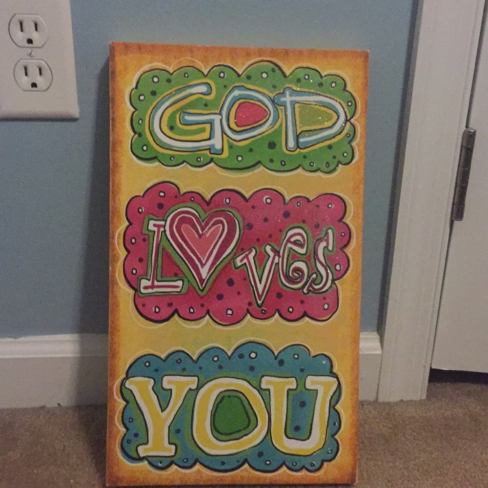 “God loves you” canvas painting